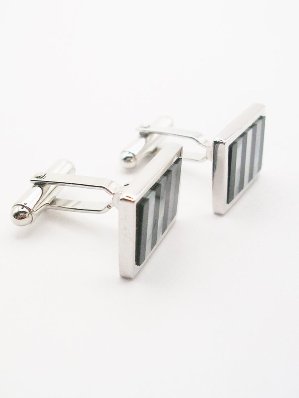 Sterling Silver Cuff Links Mother of Pearl Onyx vintage Walter E Hayward